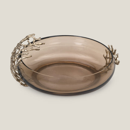 Twig Brown & Golden Glass Flat Decor Bowl