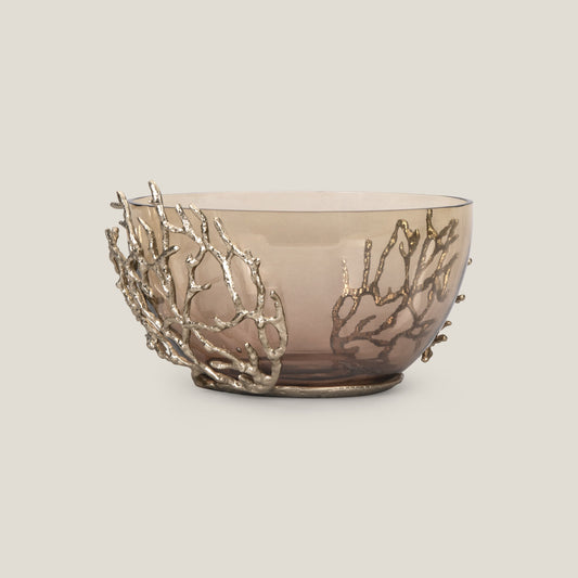 Twig Brown & Golden Glass Deep Decor Bowl